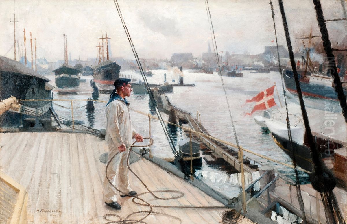 From the port of Copenhagen I. Oil Painting by Albert Edelfelt