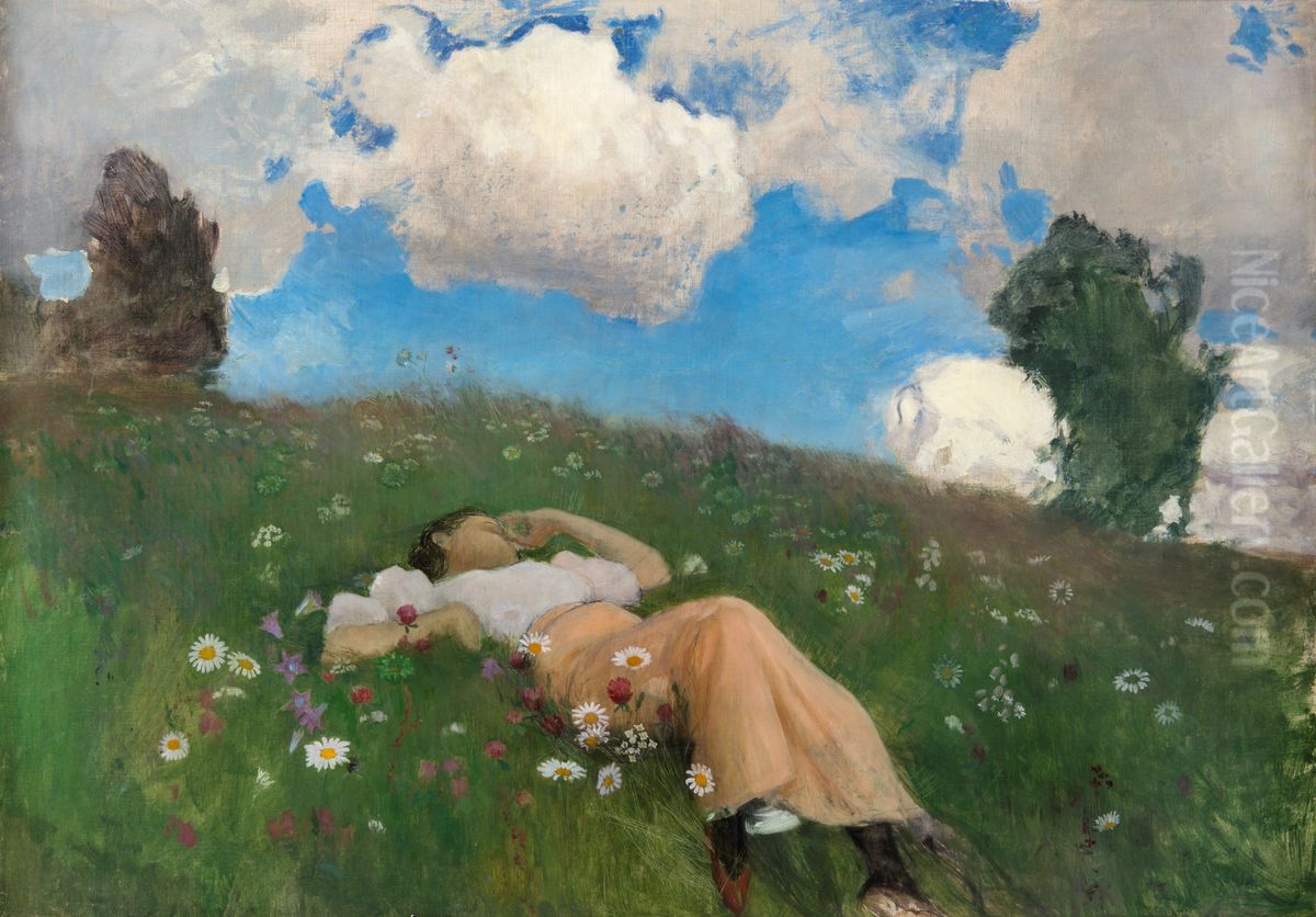 Saimi in the Meadow Oil Painting by Eero Jarnefelt