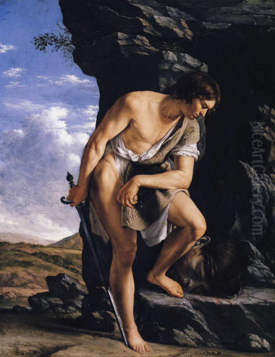 David Contemplating the Head of Goliath Oil Painting by Orazio Gentileschi