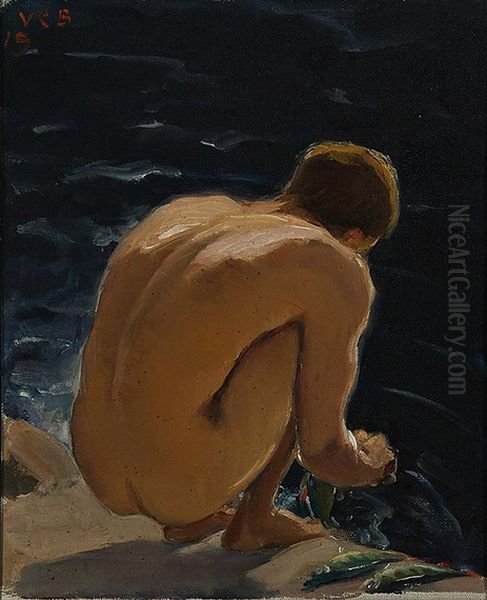 Pojke pa stranden Oil Painting by Venny Soldan-Brofeldt