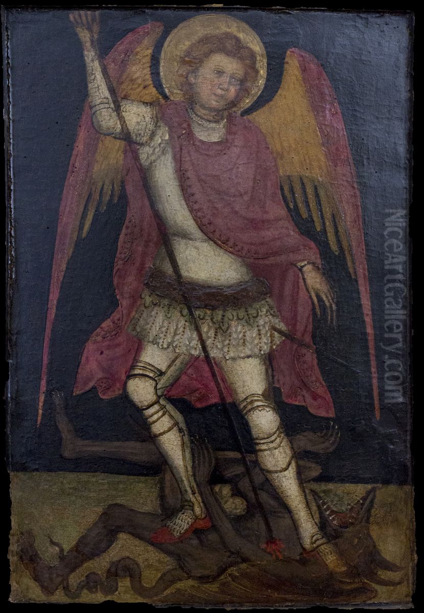 San Michele Arcangelo combatte contro Satana Oil Painting by Guariento di Arpo
