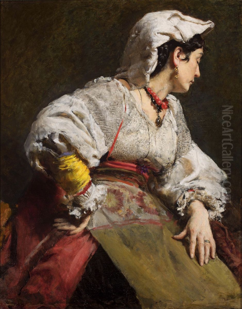 Study of an Italian woman Oil Painting by Leon Wyczolkowski