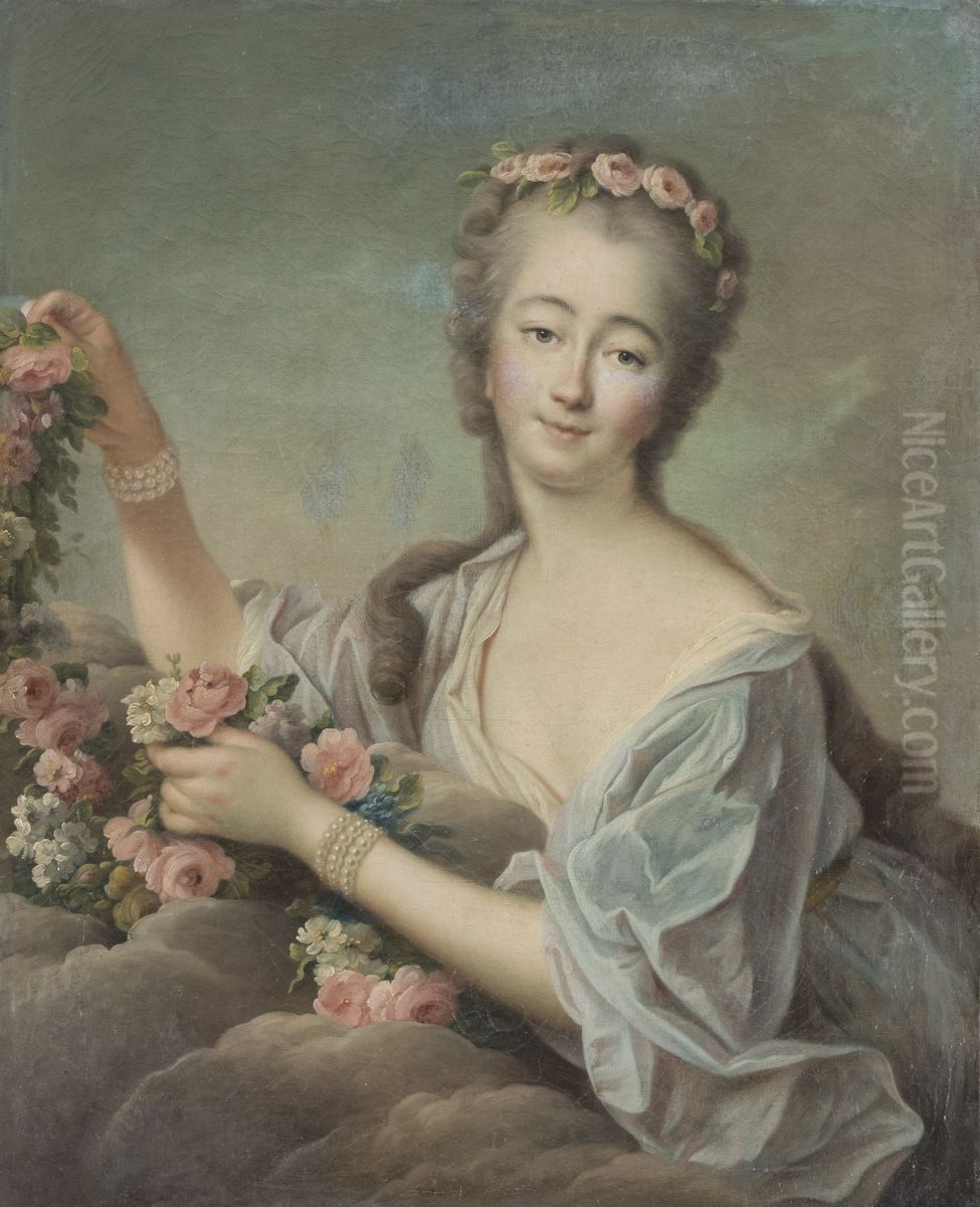 Portrait de Madame Du Barry en Flore Oil Painting by Francois-Hubert Drouais