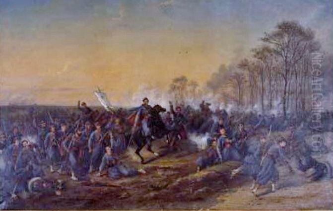 The Battle of Loigny, attack on the Bois des Zouaves in Loigny Oil Painting by Jules-Antoine Duvaux