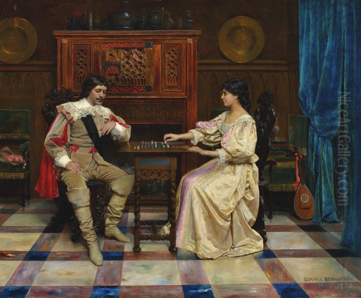 Chess Players Oil Painting by Gunnar Berndtson