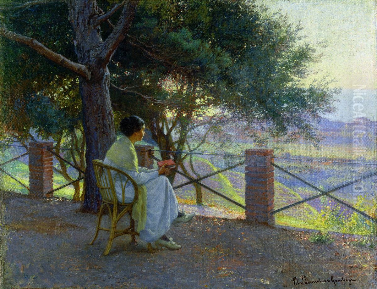 Sunset Oil Painting by Elin Danielson-Gambogi