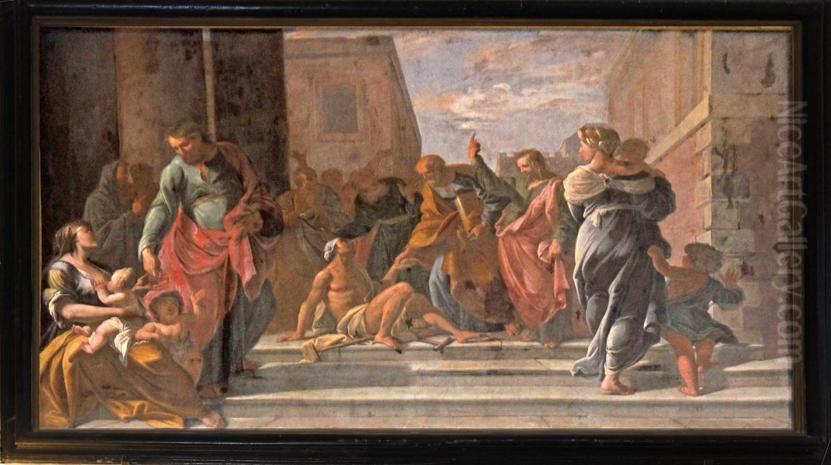 Pierre guerissant un paralytique. Oil Painting by Claude Charles