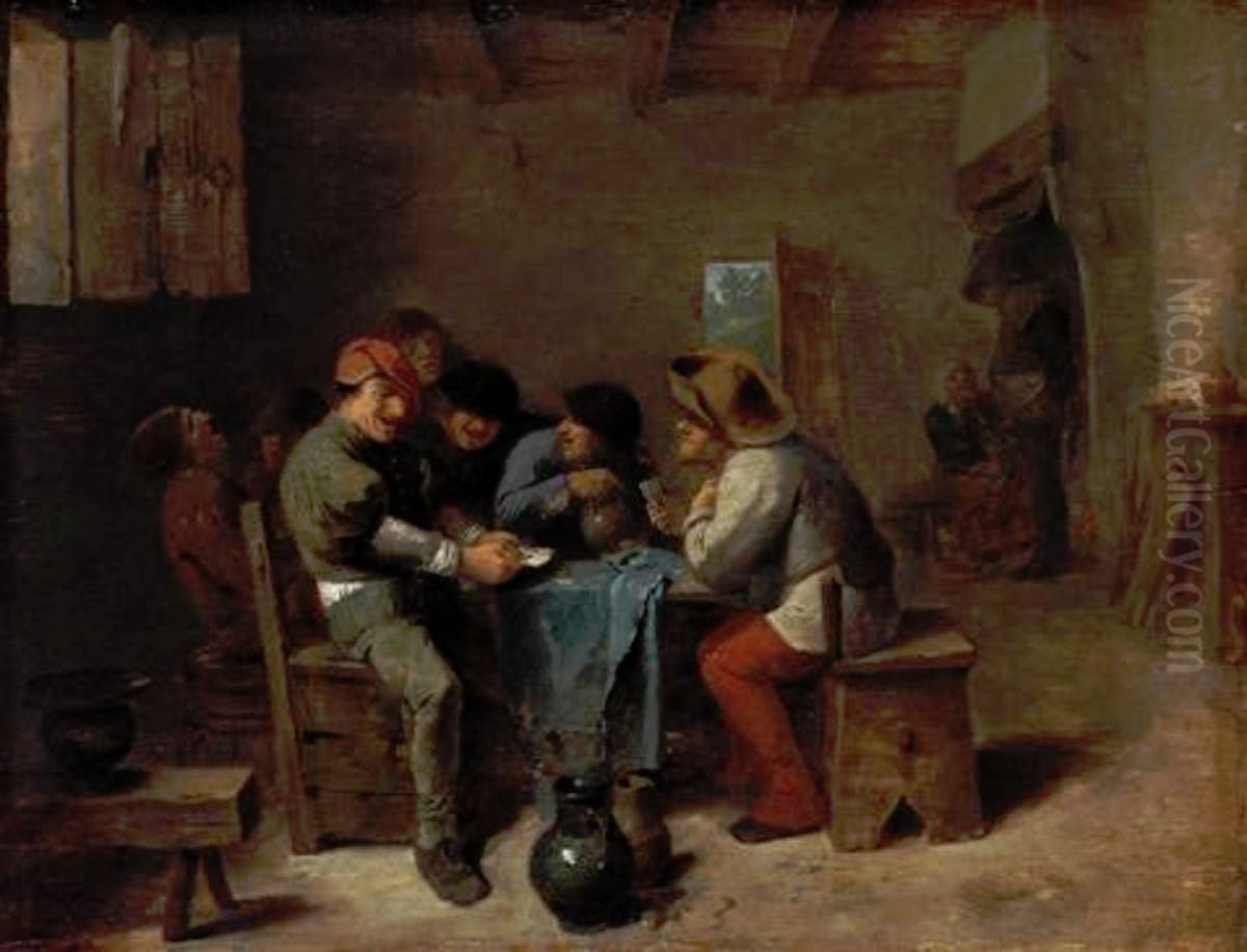 Kartenspielende Bauern in einer Schenke Oil Painting by Adriaen Brouwer