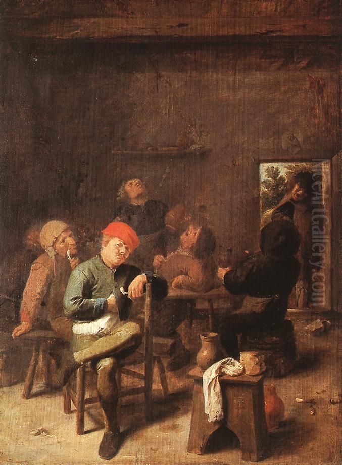 Peasants Smoking and Drinking Oil Painting by Adriaen Brouwer