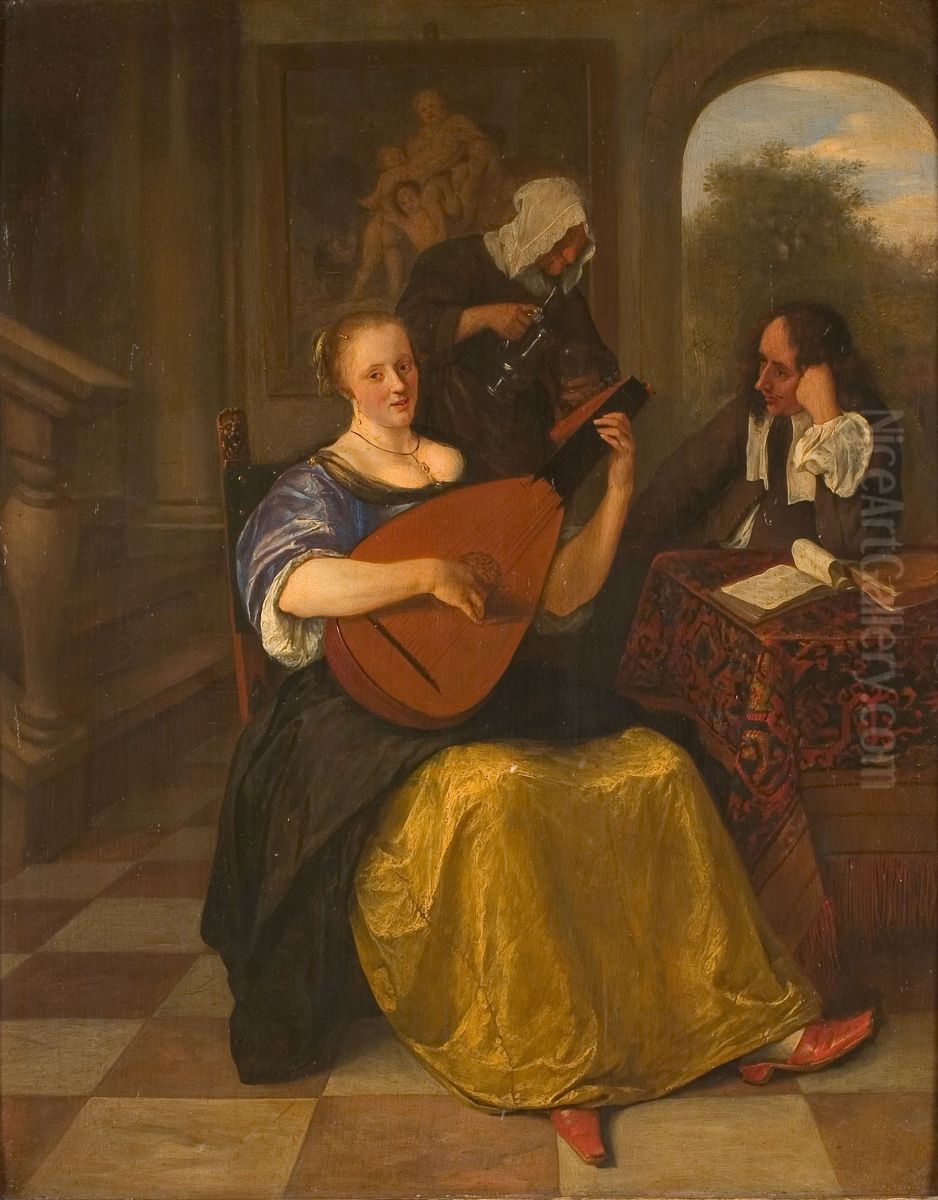 Woman Playing the Lute Oil Painting by Jan Steen