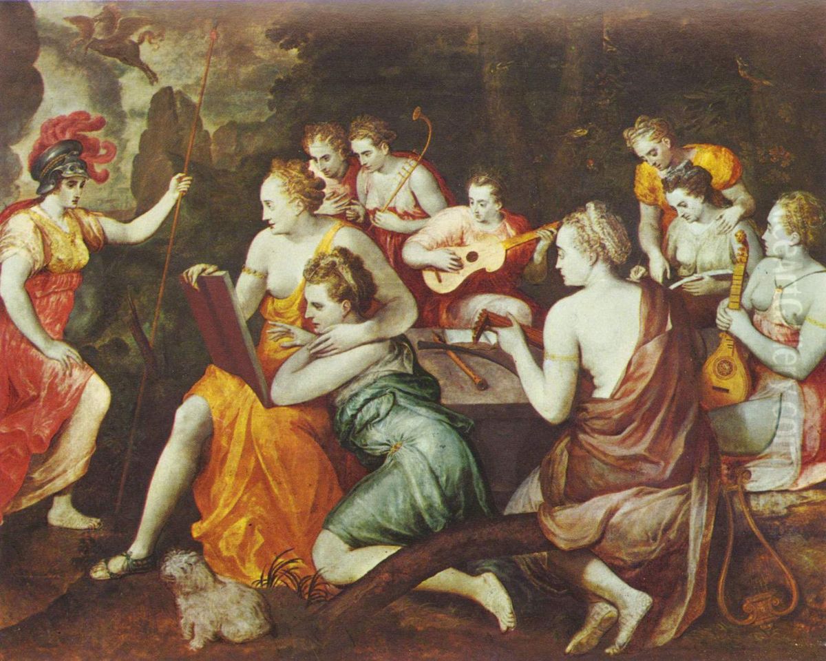 Athene at the Muses Oil Painting by Frans Floris I