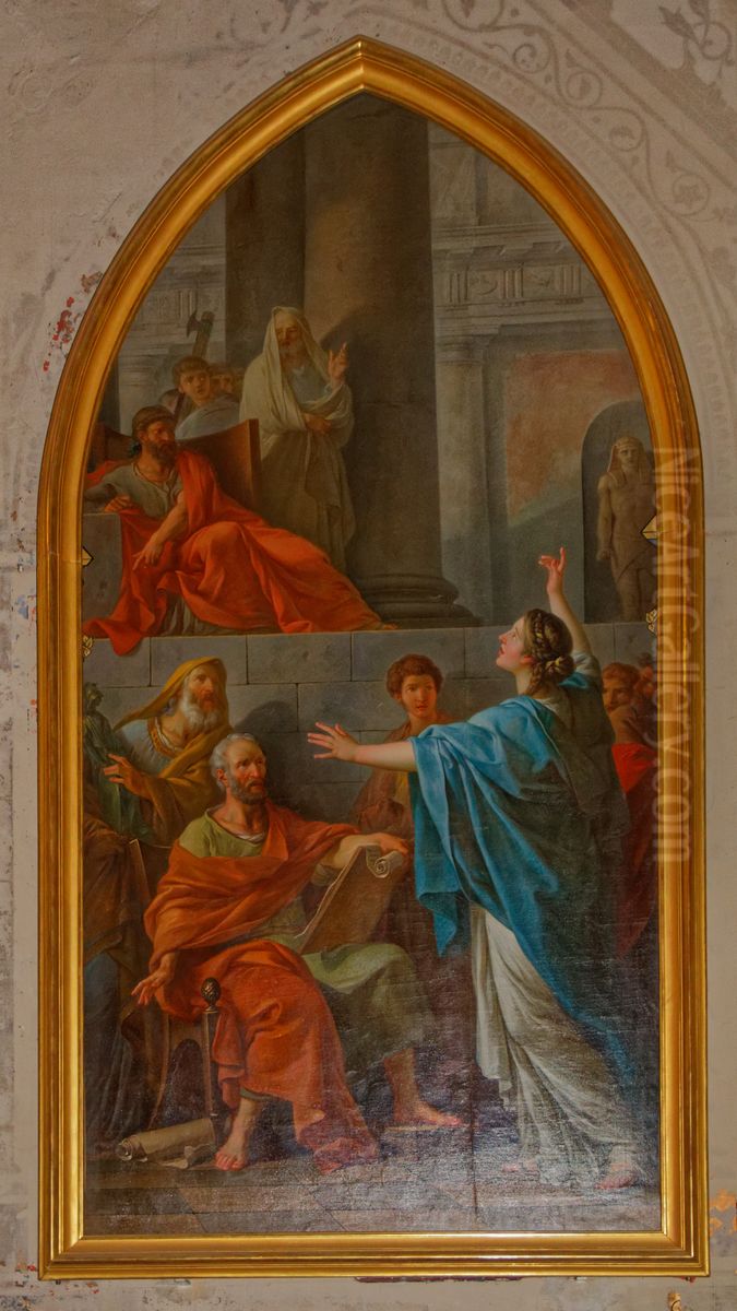 Dispute de Sainte Catherine contre les philosophes d'Alexandie. Oil Painting by Jean-Simon Berthelemy