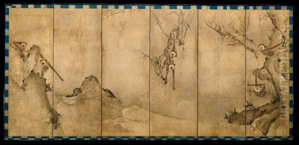 yuan hou zhuo yue tu ping feng Oil Painting by Sesson Shukei