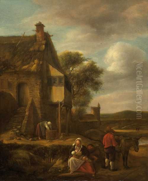 Landscape with figures before a house Oil Painting by Jan Steen