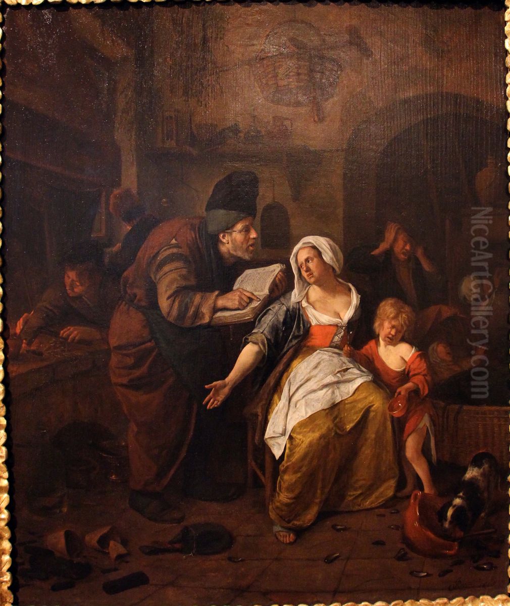 An Alchemist and his Family Oil Painting by Jan Steen
