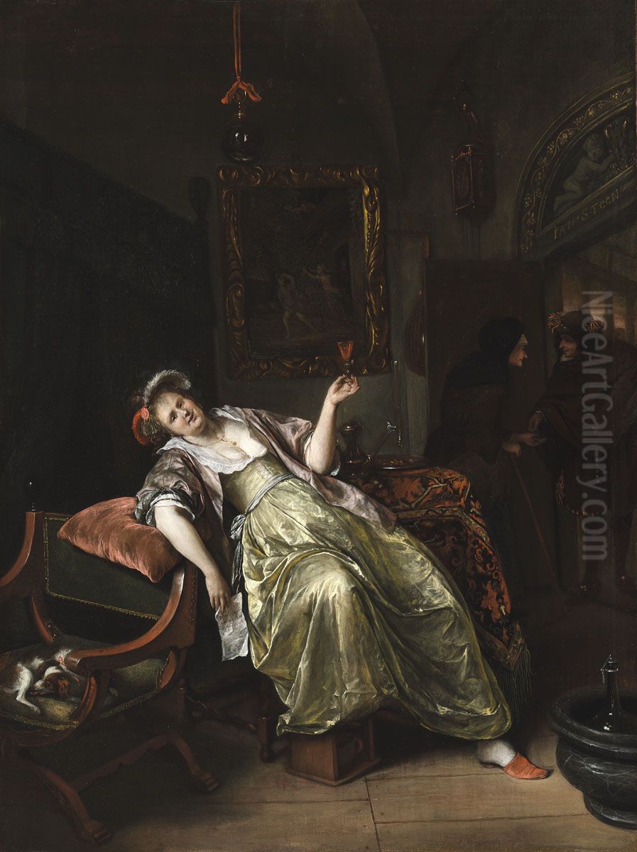 Drunken Woman Oil Painting by Jan Steen