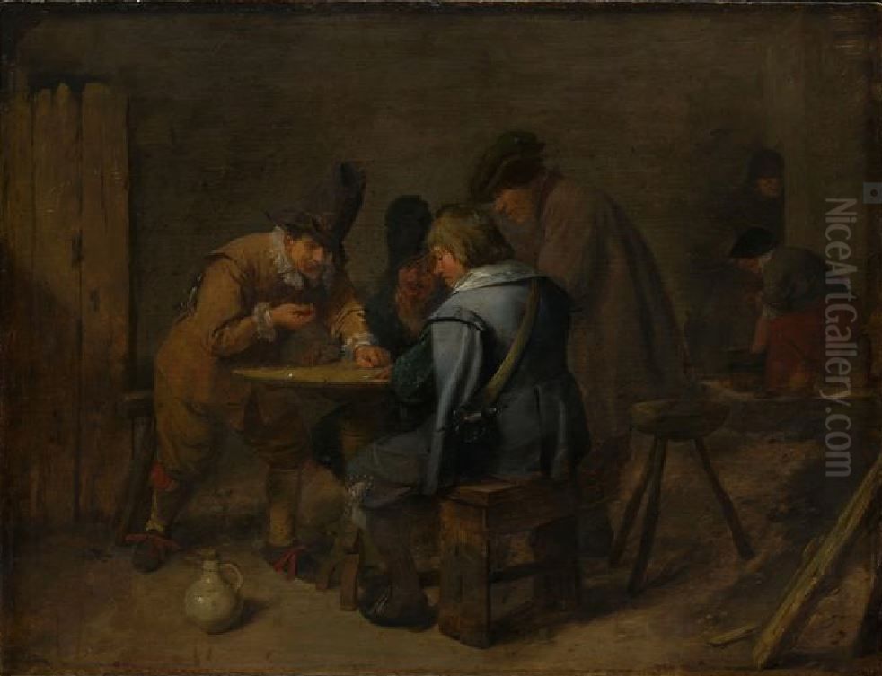 Soldiers playing dice in a tavern Oil Painting by Adriaen Brouwer