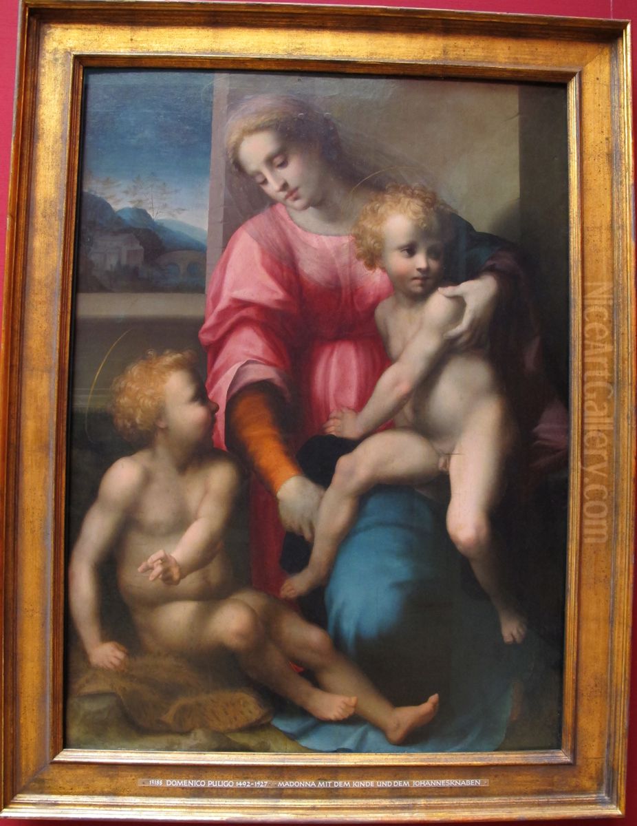 Madonna and Child and St. John Oil Painting by Domenico Puligo
