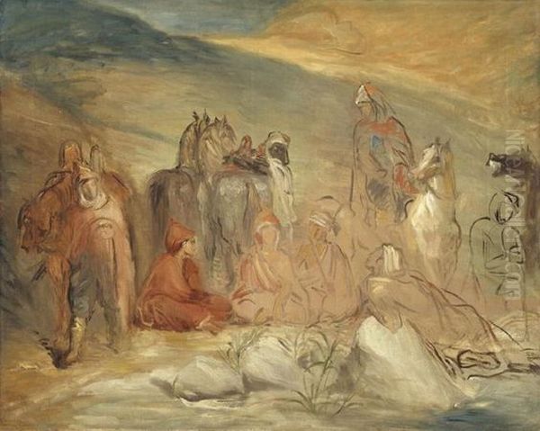 Halte de spahis aupres d'une source Oil Painting by Theodore Chasseriau