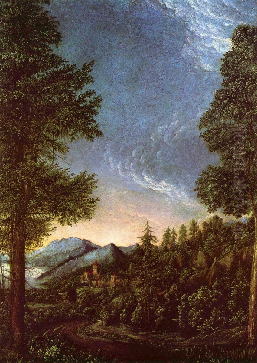 Donaulandschaft mit Schloss Worth Oil Painting by Albrecht Altdorfer