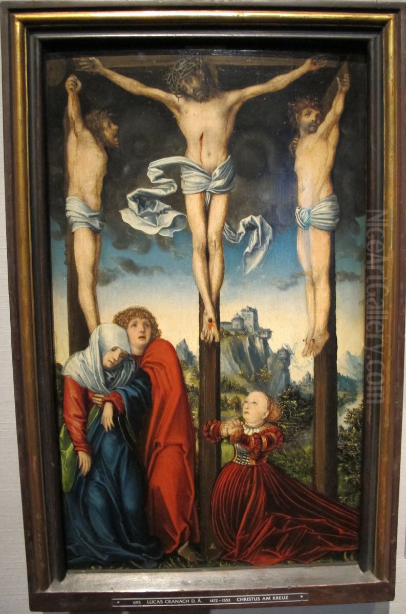 Christ Crucified between the Two Thieves / Calvary Oil Painting by Lucas Cranach the Elder