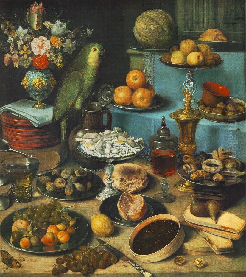Grosses Schauessen mit Papagei Oil Painting by Georg Flegel