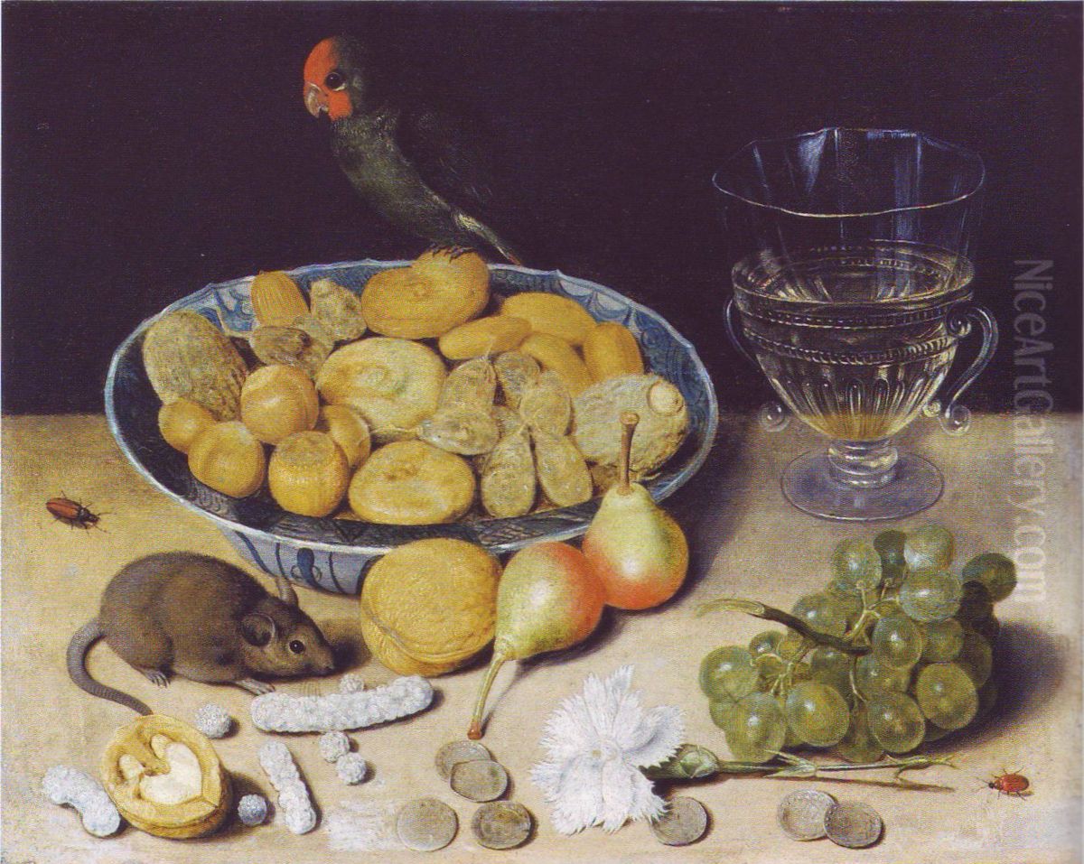 Wein und Konfekt, Maus und Papagei Oil Painting by Georg Flegel