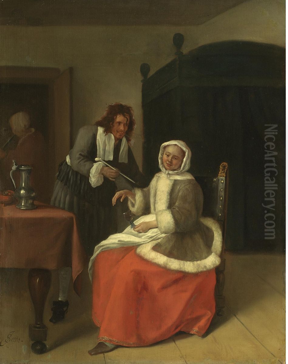 Lovers at Wine Oil Painting by Jan Steen