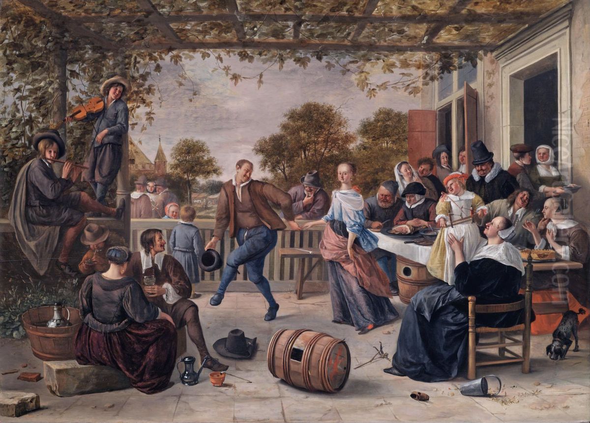 A terrace with a couple dancing to a pipe and fiddle Oil Painting by Jan Steen
