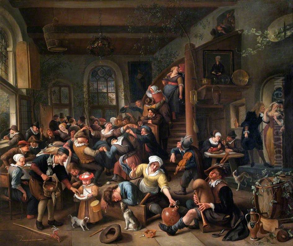 The Egg Dance, Peasants Merrymaking in an Inn Oil Painting by Jan Steen