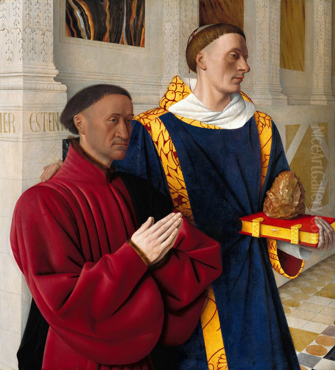 Etienne Chevalier with St. Stephen Oil Painting by Jean Fouquet