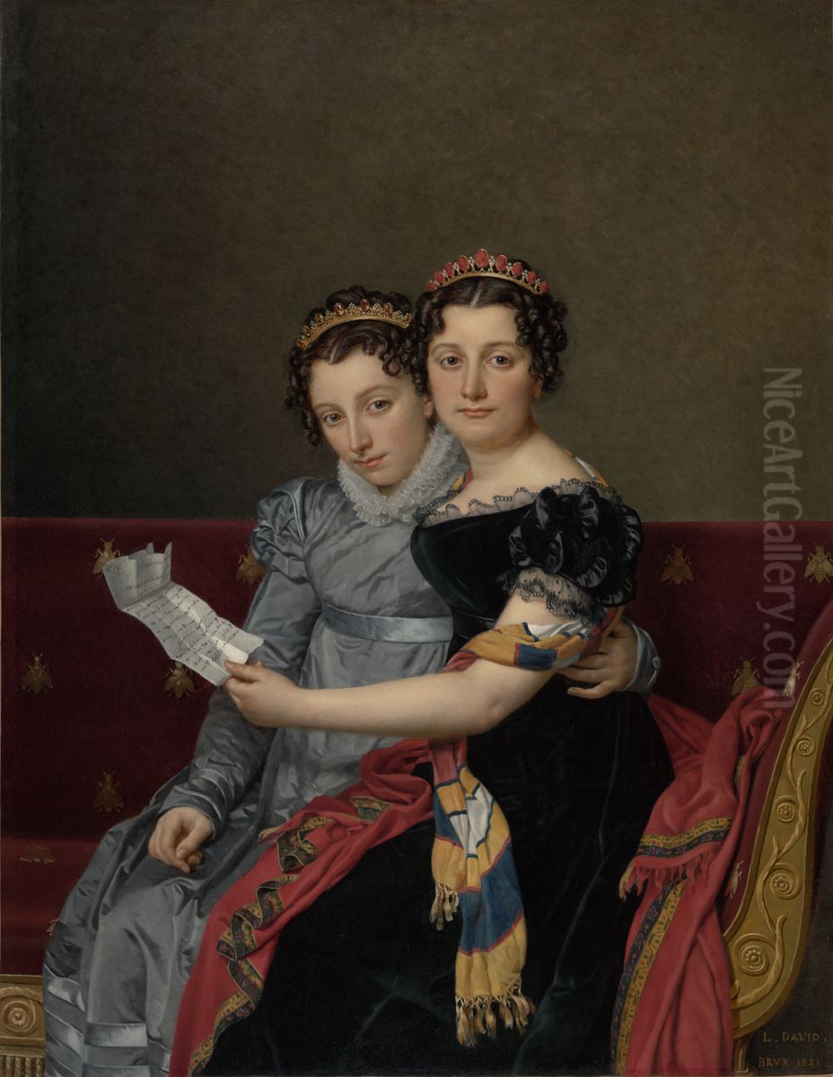 Portrait of the Sisters Zenaide and Charlotte Bonaparte Oil Painting by Jacques-Louis David