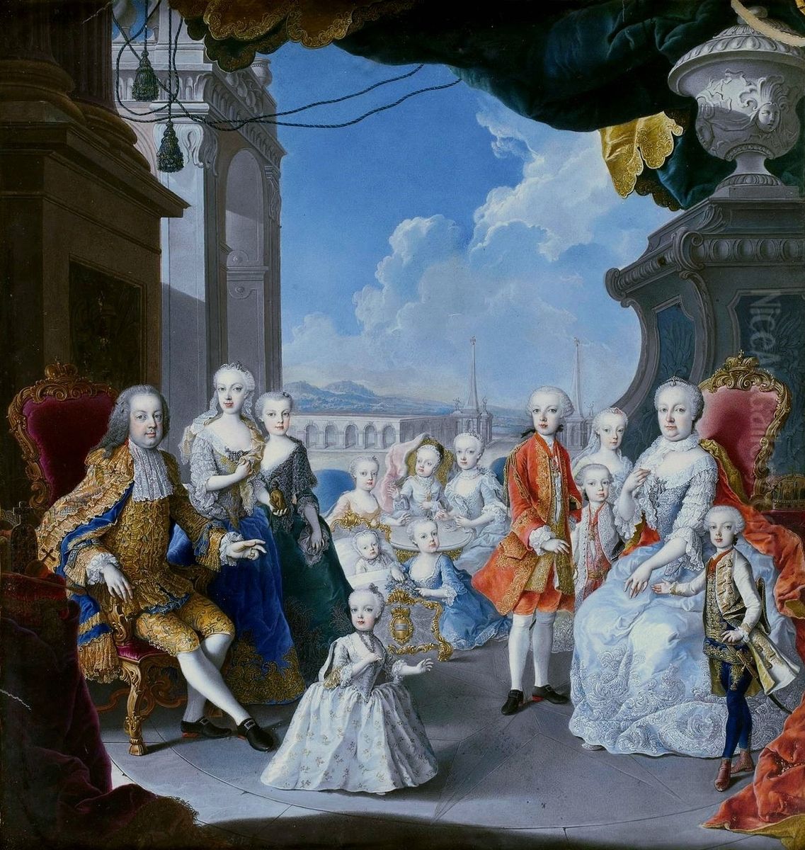 Empress Maria Theresa with her family. Oil Painting by Martin Van Meytens
