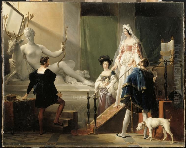 Diane de Poitiers visitant l'atelier de Jean Goujon Oil Painting by Alexandre-Evariste Fragonard