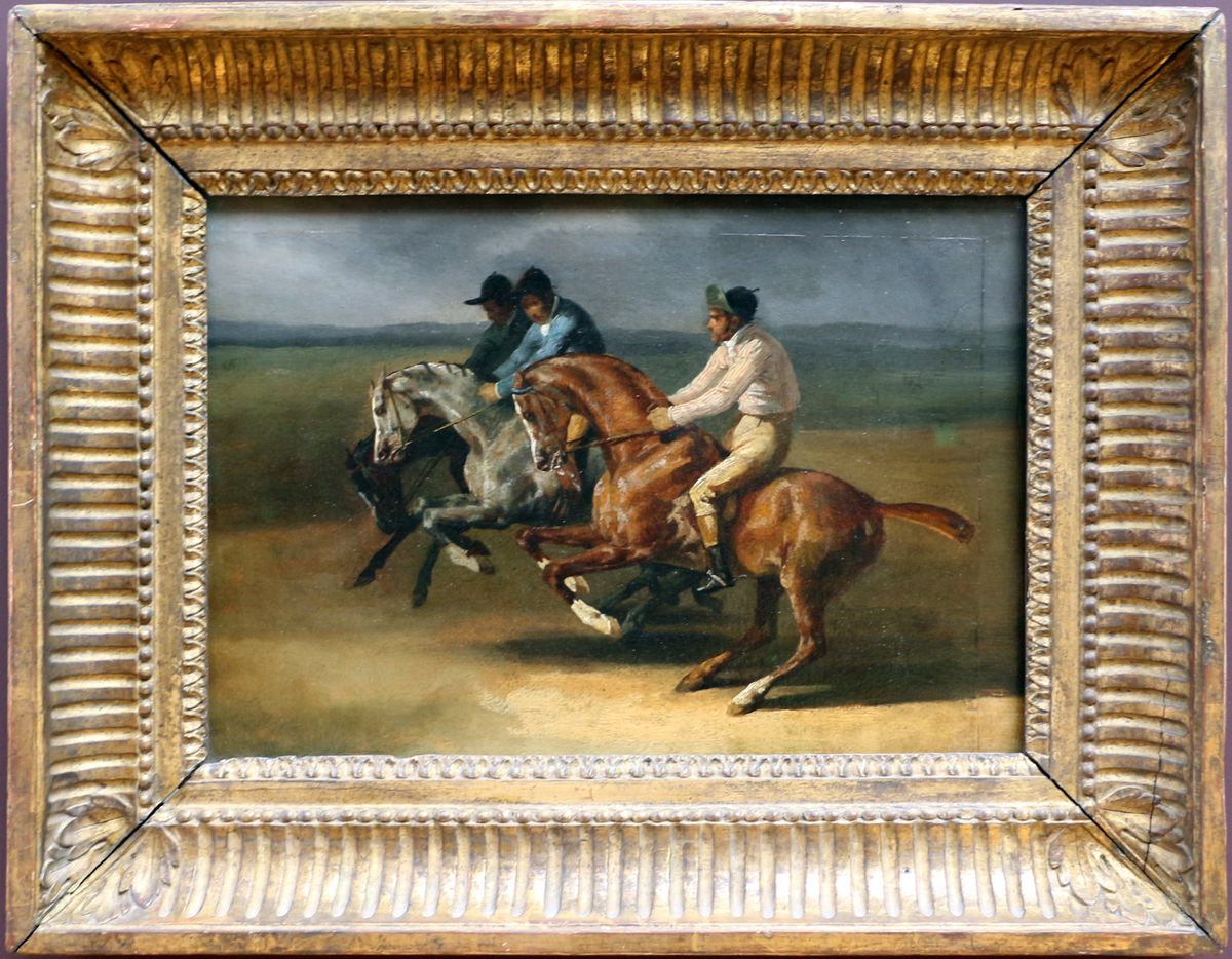 Course de Chevaux montes allant a gauche, au moment du depart. Oil Painting by Theodore Gericault