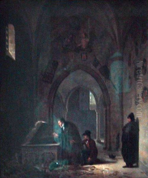 Vivant Denon putting back the remains of El Cid and Jimena in their tumb Oil Painting by Roehn, Adolphe Eugene Gabriel