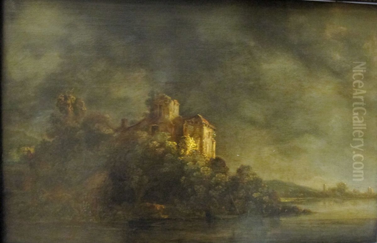 Castle Overlooking a River Oil Painting by Rembrandt