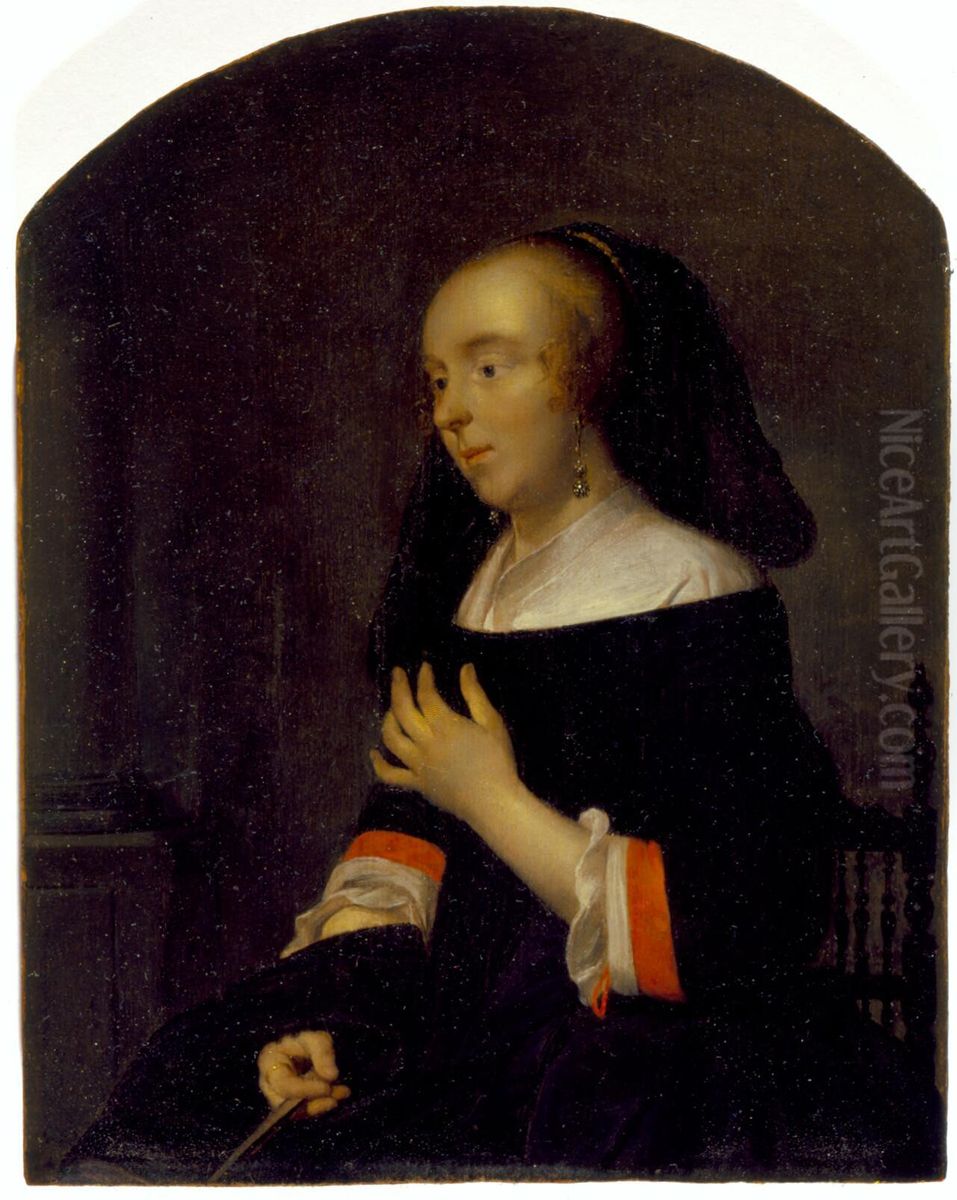 Portrait of a his wife Isabella de Wolff, pendant to a self-portrait Oil Painting by Gabriel Metsu
