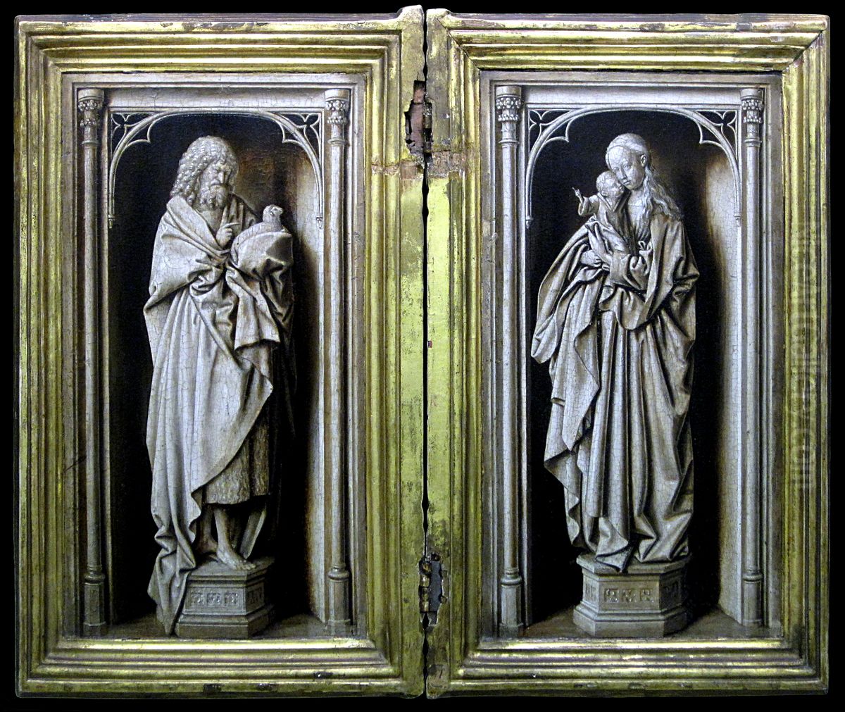 Grisaille Diptych Oil Painting by Jan Van Eyck