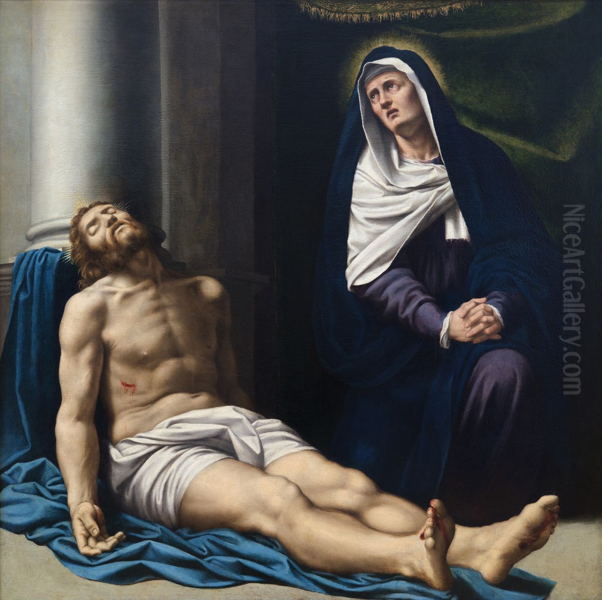 La Vierge pleurant le Christ mort Oil Painting by Bernardino Gatti, Il Sojaro