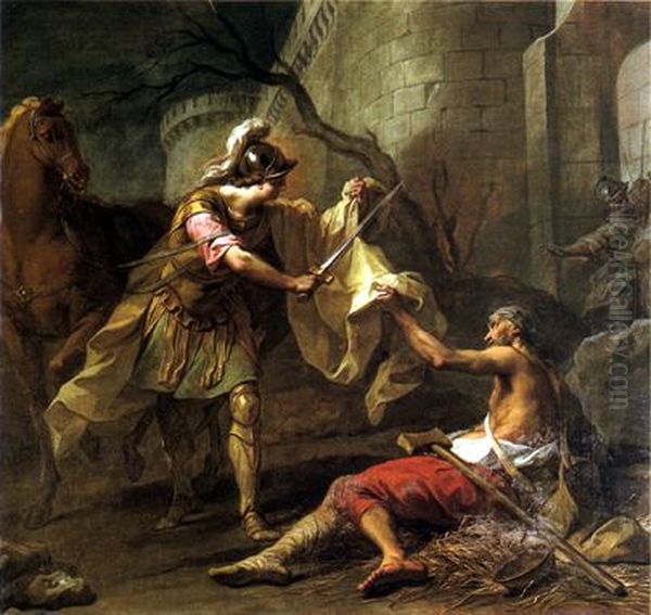 St. Martin dividing his cloak with a beggar Oil Painting by Jean Restout