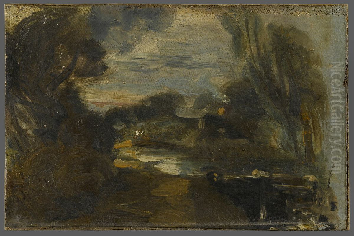 Ecluse sur la riviere Stour a Flatford Mill (Suffolk) Oil Painting by John Constable