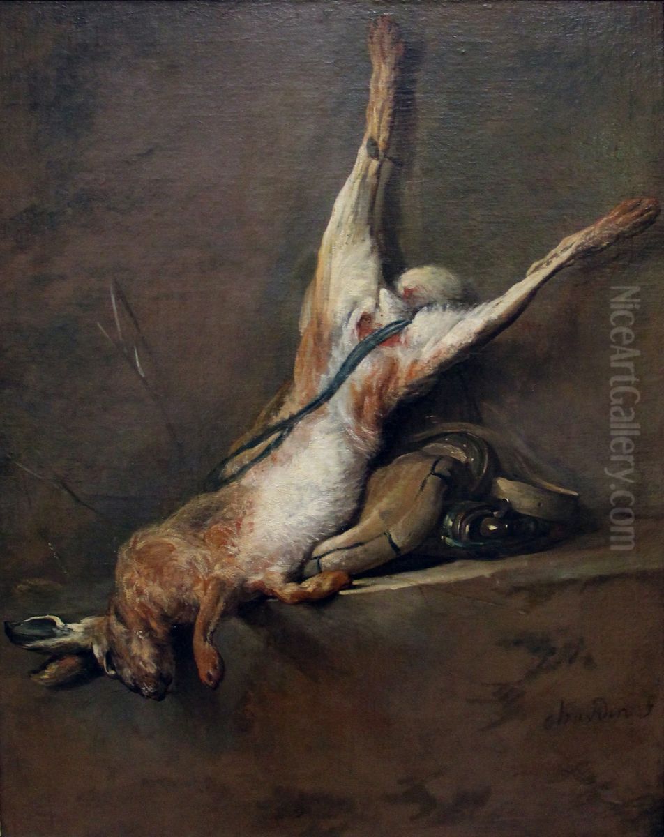 Lievre mort avec poire a poudre et gibeciere Oil Painting by Jean-Baptiste-Simeon Chardin