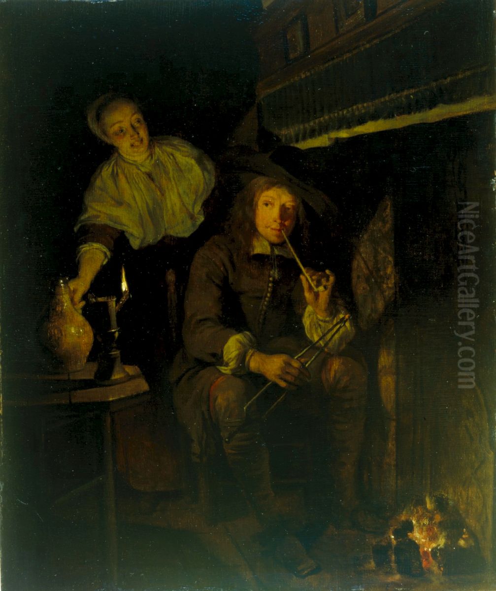 The Smoker at the Fireside Oil Painting by Gabriel Metsu