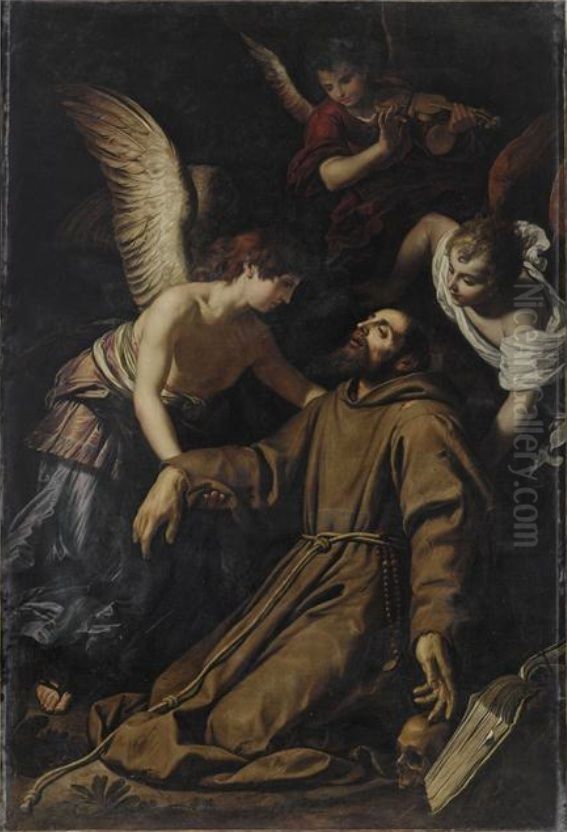 Engelen ondersteunen de bezwijmende H. Franciscus van Assisi Oil Painting by Gerard Seghers