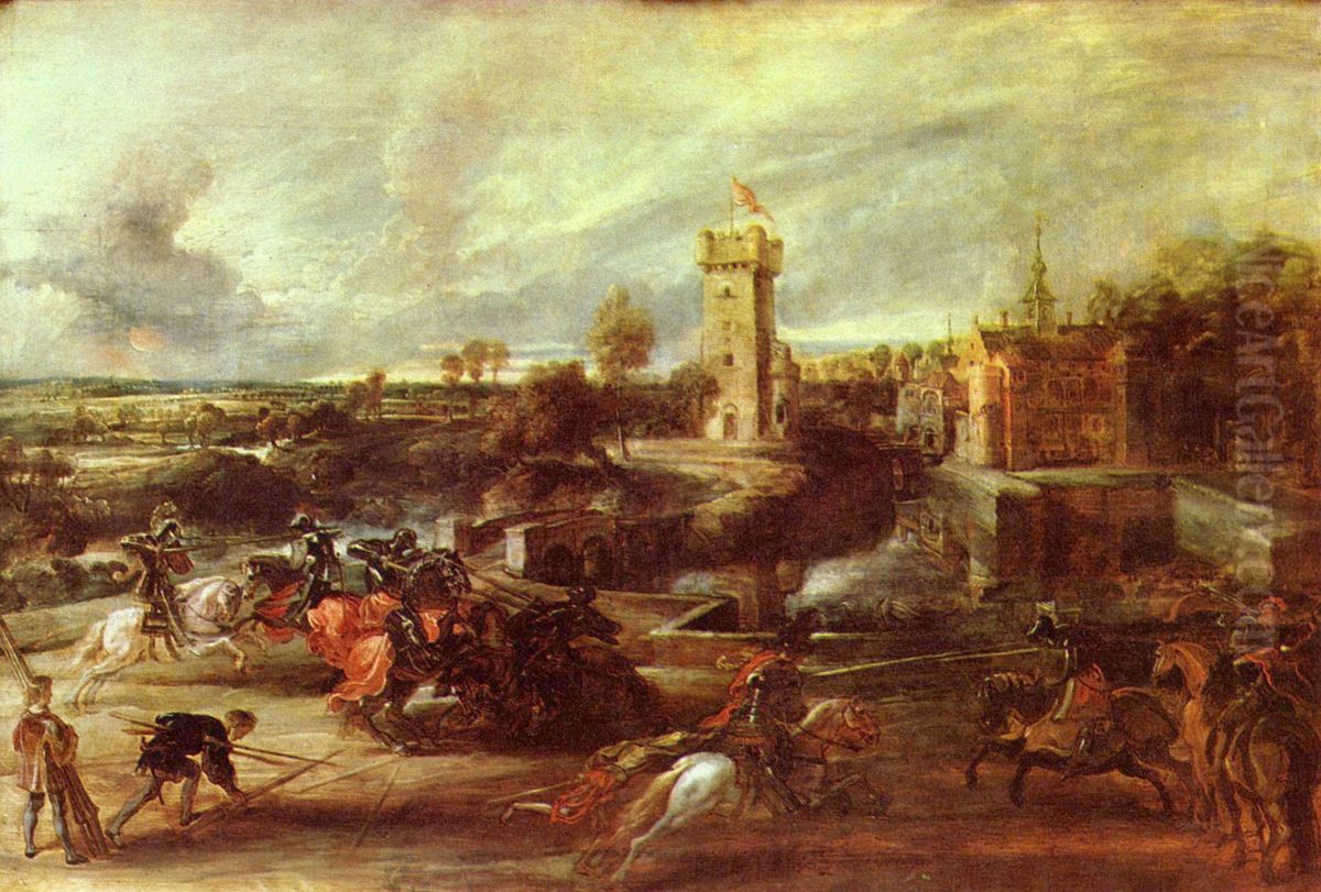 Tournament near the moats of the Chateau de Steen Oil Painting by (studio of) Rubens, Peter Paul