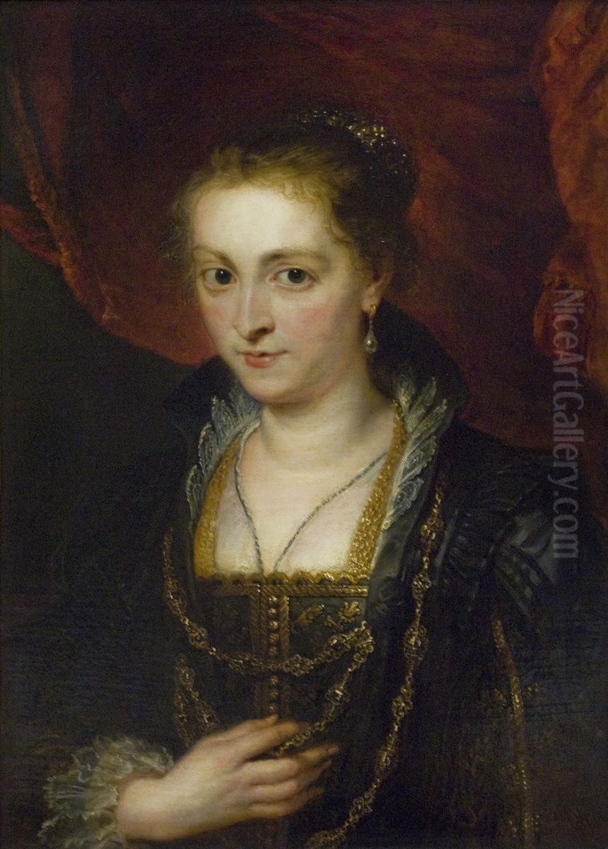 Portrait of a woman at bust length, formerly known as Portrait of Suzanne Fourment (eldest sister of the 2nd wife of Rubens) or Portrait of a member of the Boonen family Oil Painting by (studio of) Rubens, Peter Paul