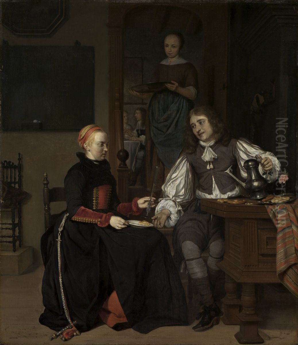 Young Couple at Breakfast Oil Painting by Gabriel Metsu