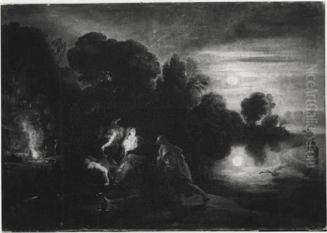 Landscape with the flight into Egypt Oil Painting by (studio of) Rubens, Peter Paul