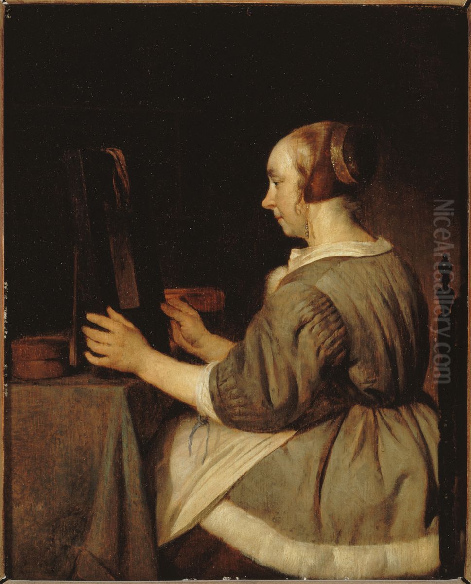 Girl at the Mirror Oil Painting by Gabriel Metsu